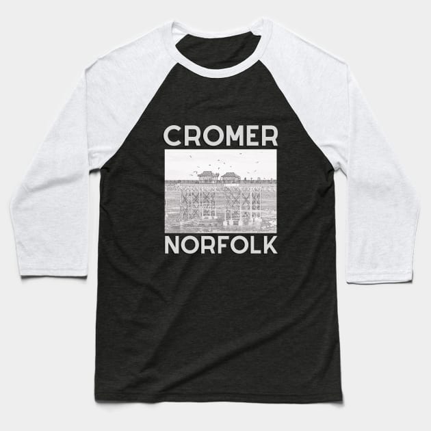 Cromer Pier Seagulls Baseball T-Shirt by MyriadNorfolk